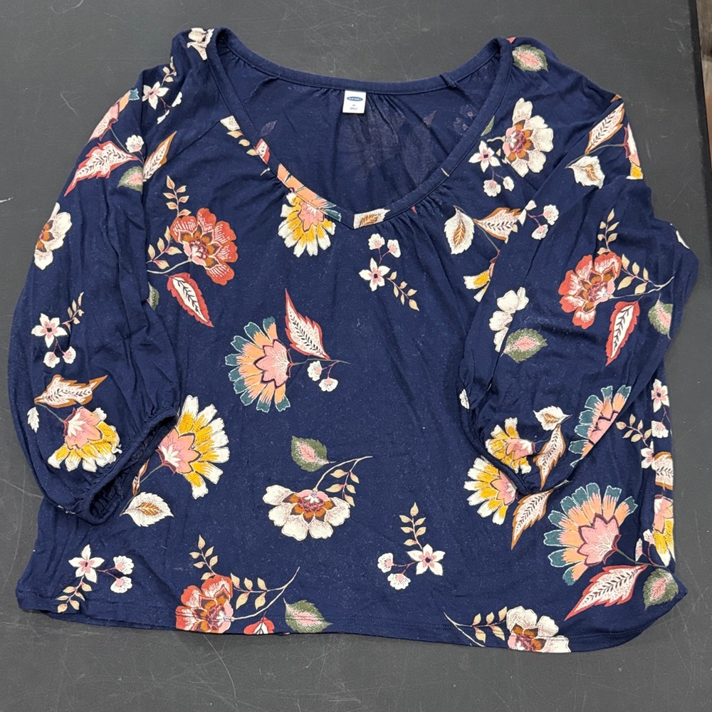 Old Navy Dark Blue Floral Blouse